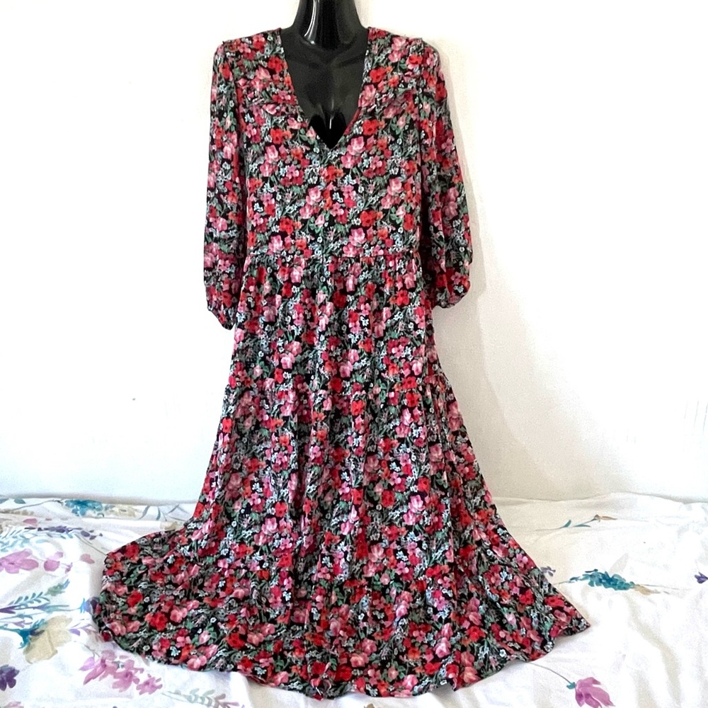 Zara floral ruffled V neck oversized midi dress - Picture 8 of 16